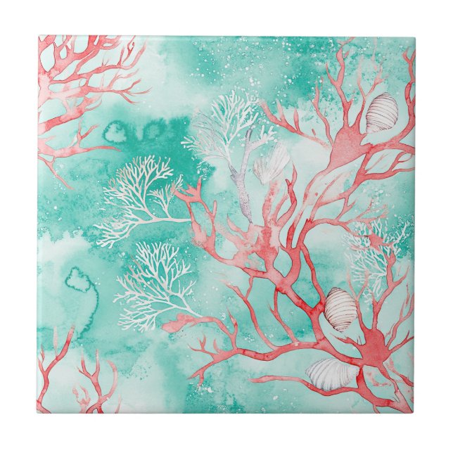 Ocean Coral Reef Pattern Ceramic Tile (Front)