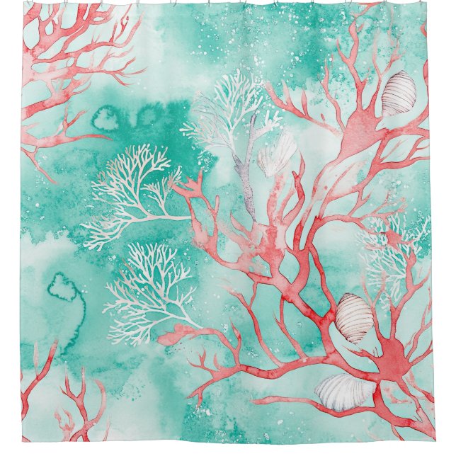 Ocean Coral Reef Pattern Shower Curtain (Front)