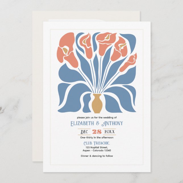 Ocean & Coral Sand Abstract Floral Boho Wedding Invitation (Front/Back)