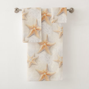 Ocean Cream Peach Beach Starfish  Bath Towel Set