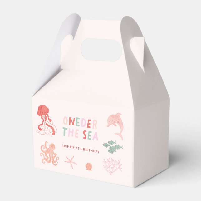 Ocean Creature Pink 1st Birthday Party Favour Box (Front Side)