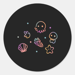 Ocean Creatures Pastel Gradient Sea Life Design Classic Round Sticker