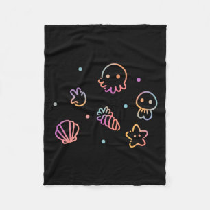 Ocean Creatures Pastel Gradient Sea Life Design Fleece Blanket