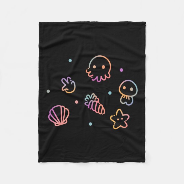 Ocean Creatures Pastel Gradient Sea Life Design Fleece Blanket (Front)