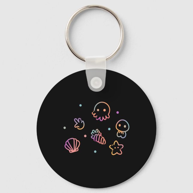 Ocean Creatures Pastel Gradient Sea Life Design Key Ring (Front)