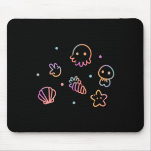 Ocean Creatures Pastel Gradient Sea Life Design Mouse Pad
