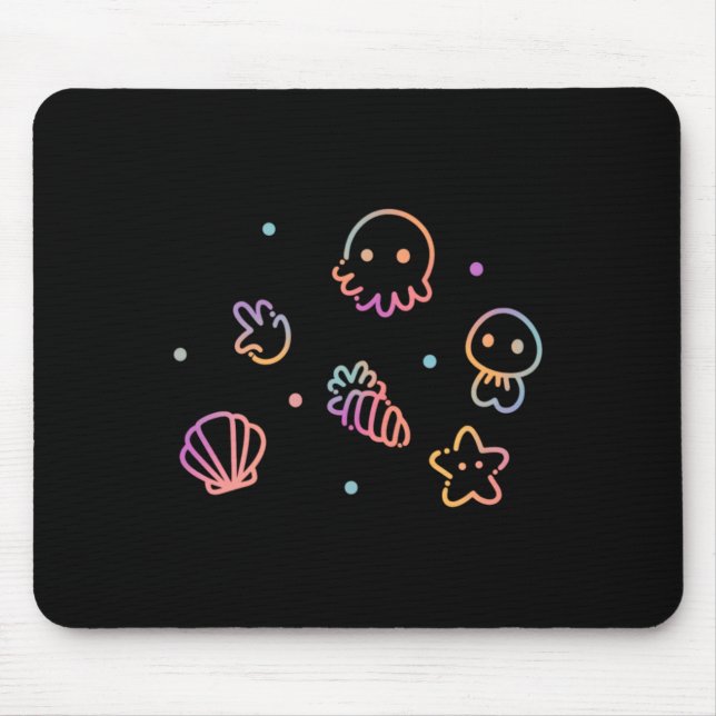 Ocean Creatures Pastel Gradient Sea Life Design Mouse Pad (Front)