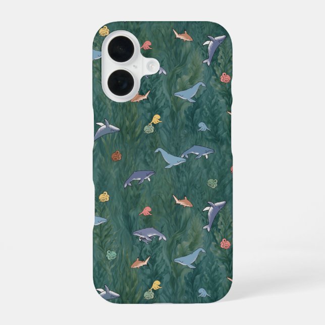 Ocean Creatures (Whale, Octopus & Shark) iPhone 16 Case (Back)