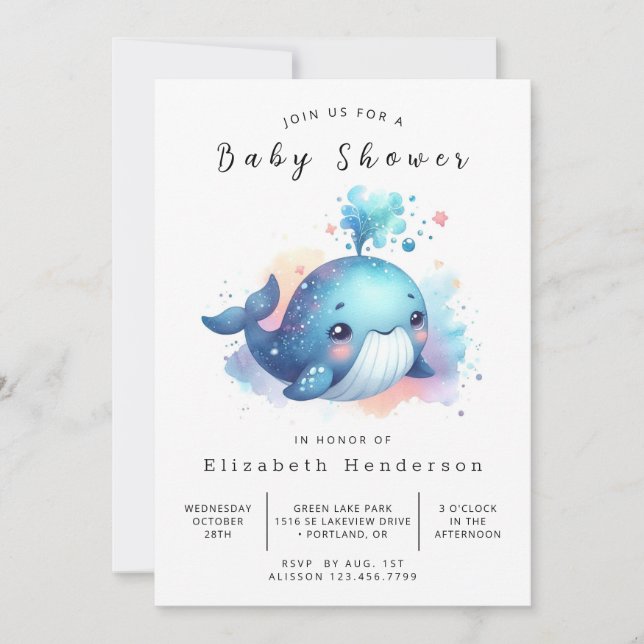 Ocean Custom Whale Baby Shower Invitation (Front)