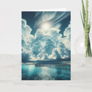 Ocean, Dock and Fluffy Clouds Thinking of You Card