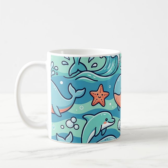 Ocean Dolphin Pattern Mug – Cute Sea Design (Left)