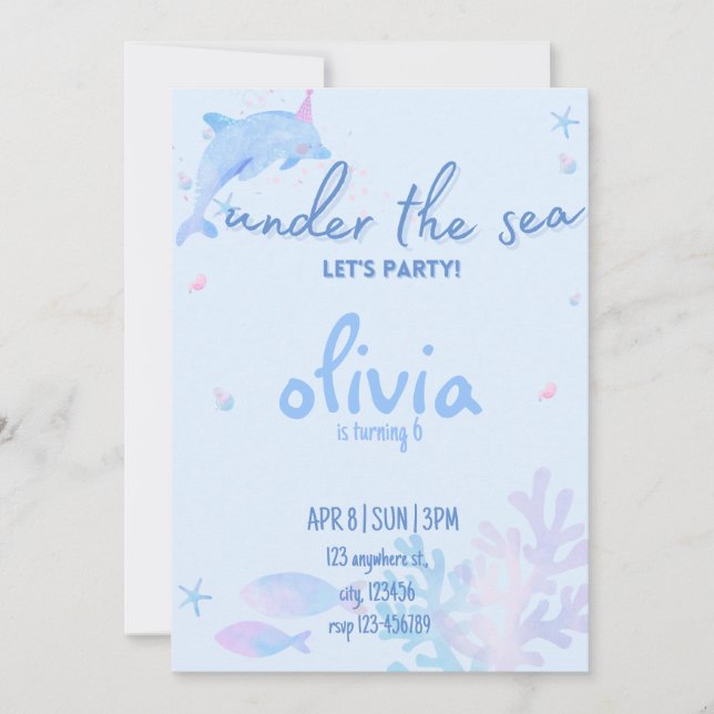 Ocean Dolphin Under The Sea Birthday Invitation (Front)