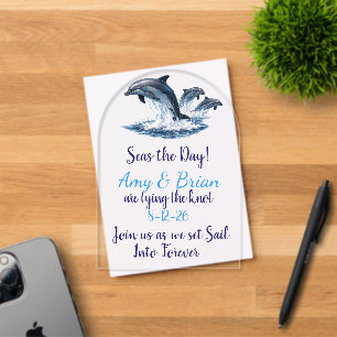 Ocean Dolphin Wedding Invite Seas the Day Acrylic Invitations