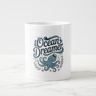 Ocean Dreamer Cute Little Octopus with Sea Element Large Coffee Mug