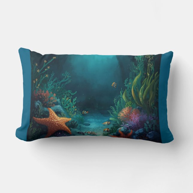 Ocean Dreams, Tropical Starfish and Seaweed  Lumbar Cushion (Front)