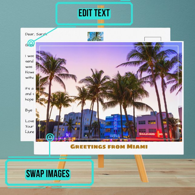 Ocean Drive at Night in Miami Beach Postcard (Please enjoy our postcard)