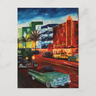 Ocean Drive Miami With Mint Cadillac Postcard
