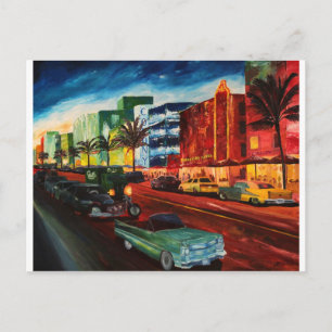 Ocean Drive Miami With Mint Cadillac Postcard