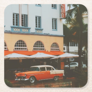 Ocean Drive, South Beach, Miami Square Paper Coaster