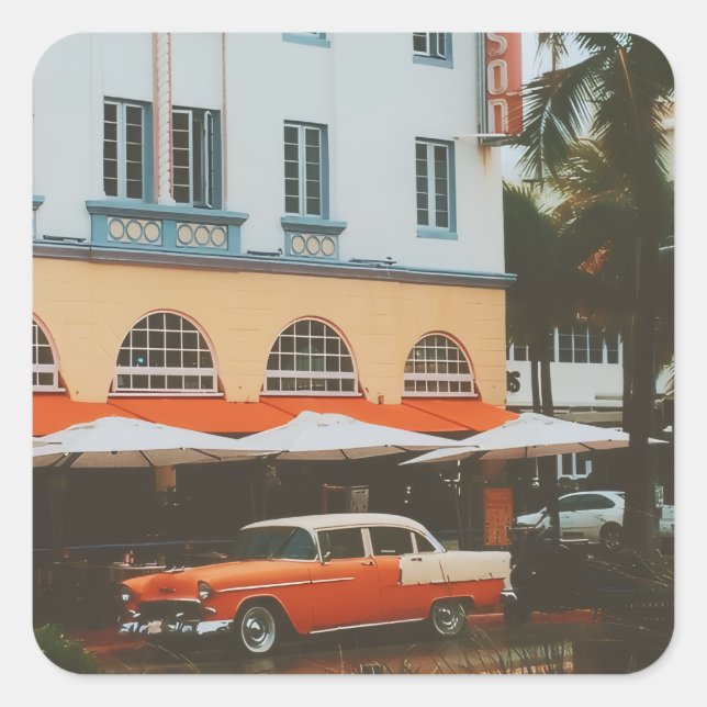 Ocean Drive, South Beach, Miami Square Sticker (Front)