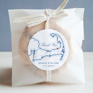Ocean Edge Cape Cod Map Thank You Wedding Favour Classic Round Sticker