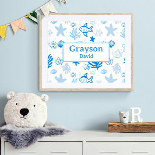 Ocean Fish Custom Name Nursery Boys Room Art Poster