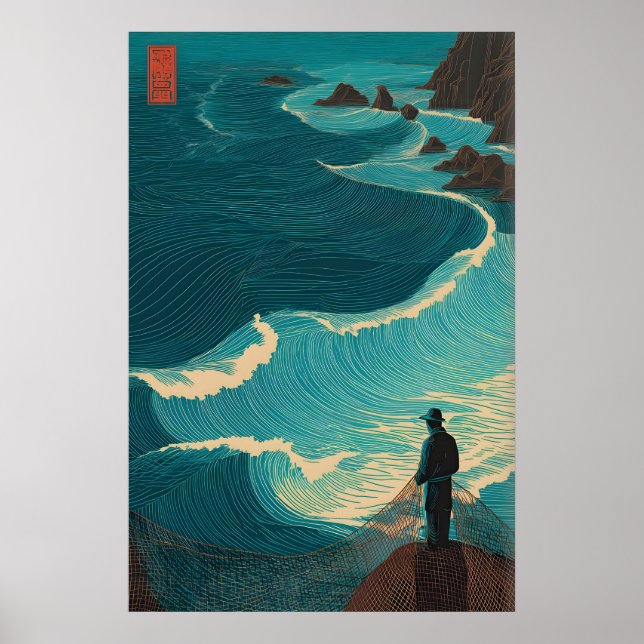 Ocean Fisherman Wall Art - Lone Angler with (Front)