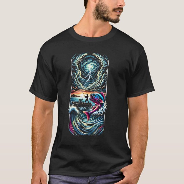 Ocean Fishing Storm Sea Fisherman T-Shirt (Front)