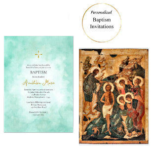 Ocean Foam Orthodox Christian Baptism Invitation