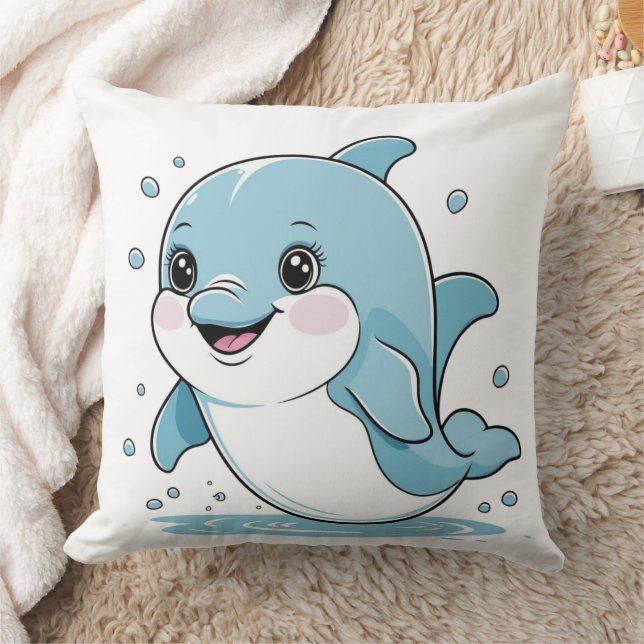 Ocean Friends Cute Sea Creatures Dolphin  Cushion (Blanket)