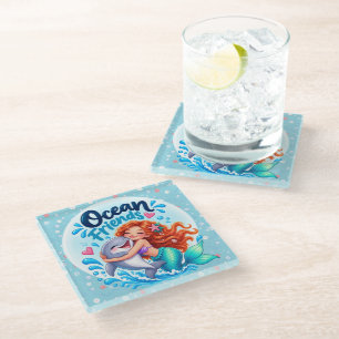 Ocean Friends Mermaid & Dolphin Glass Coaster