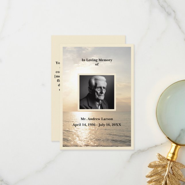 Ocean Funeral Memorial From Family Thank You Card (Front/Back In Situ)