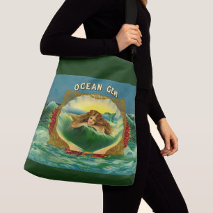 Ocean Gem mermaid cigar label print Crossbody Bag