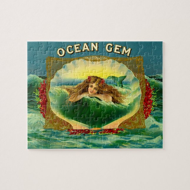 Ocean Gem mermaid cigar label print Jigsaw Puzzle (Horizontal)
