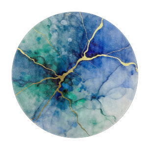Ocean Geode Alcohol Ink Gold Veins Cutting Board