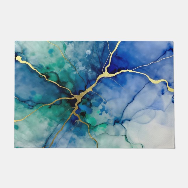 Ocean Geode Alcohol Ink Gold Veins Doormat (Front)