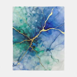 Ocean Geode Alcohol Ink Gold Veins Fleece Blanket