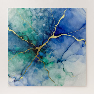 Ocean Geode Alcohol Ink Gold Veins Jigsaw Puzzle