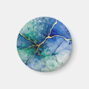 Ocean Geode Alcohol Ink Gold Veins Magnet