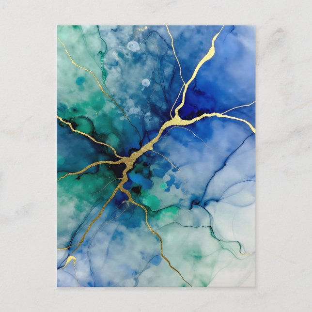 Ocean Geode Alcohol Ink Gold Veins Postcard (Front)