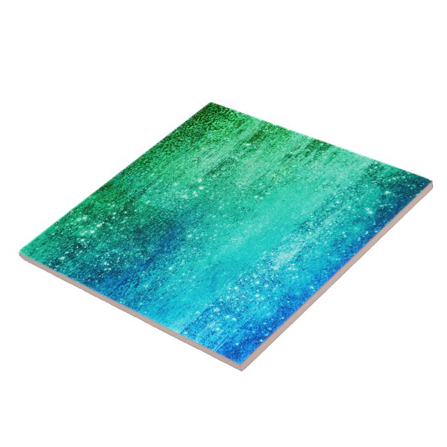 Ocean glam gradient blue-green ceramic tile (Side)