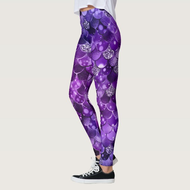 Ocean Glamour Colourful Fish Scales Pattern Leggings (Left)