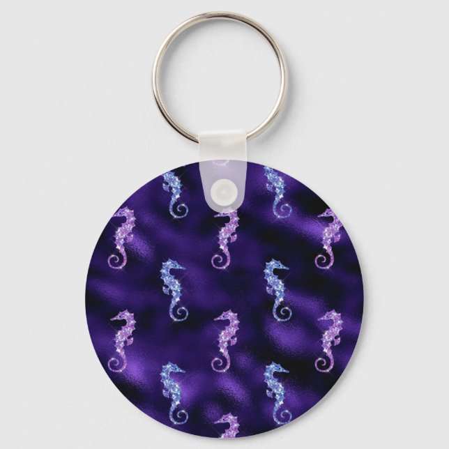 Ocean Glamour Colourful Sea Horse Pattern Key Ring (Front)