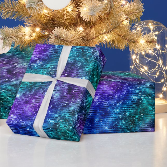 Ocean Glamour Purple and Teal Glitter Wrapping Paper (Holidays)