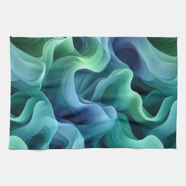Ocean Glow Abstract Gradient Waves Pattern Tea Towel (Horizontal)