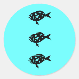 Ocean Glow_Black-on-Aqua Blue Grouper Classic Round Sticker