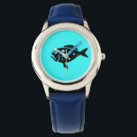 Ocean Glow_Black-on-Aqua Grouper Watch<br><div class="desc">If you're feeling creative,  you can change the size,  position,  colour,  and even the number of groupers.  Just click "Customise it" and let the fun begin!</div>