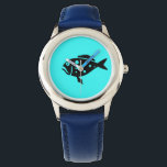 Ocean Glow_Black-on-Aqua Grouper Watch<br><div class="desc">If you're feeling creative,  you can change the size,  position,  colour,  and even the number of groupers.  Just click "Customise it" and let the fun begin!</div>