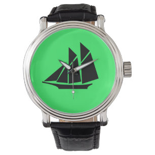Ocean Glow_Black-on-Green Clipper Ship Watch