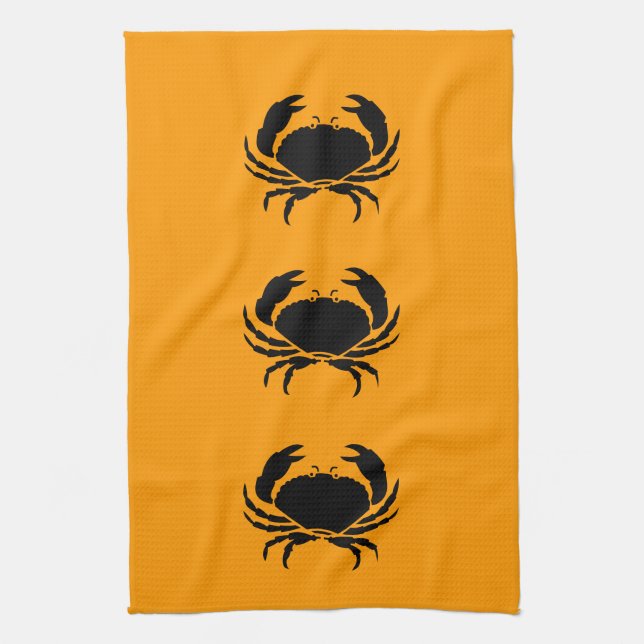 Ocean Glow_Black on Orange Crab Tea Towel (Vertical)